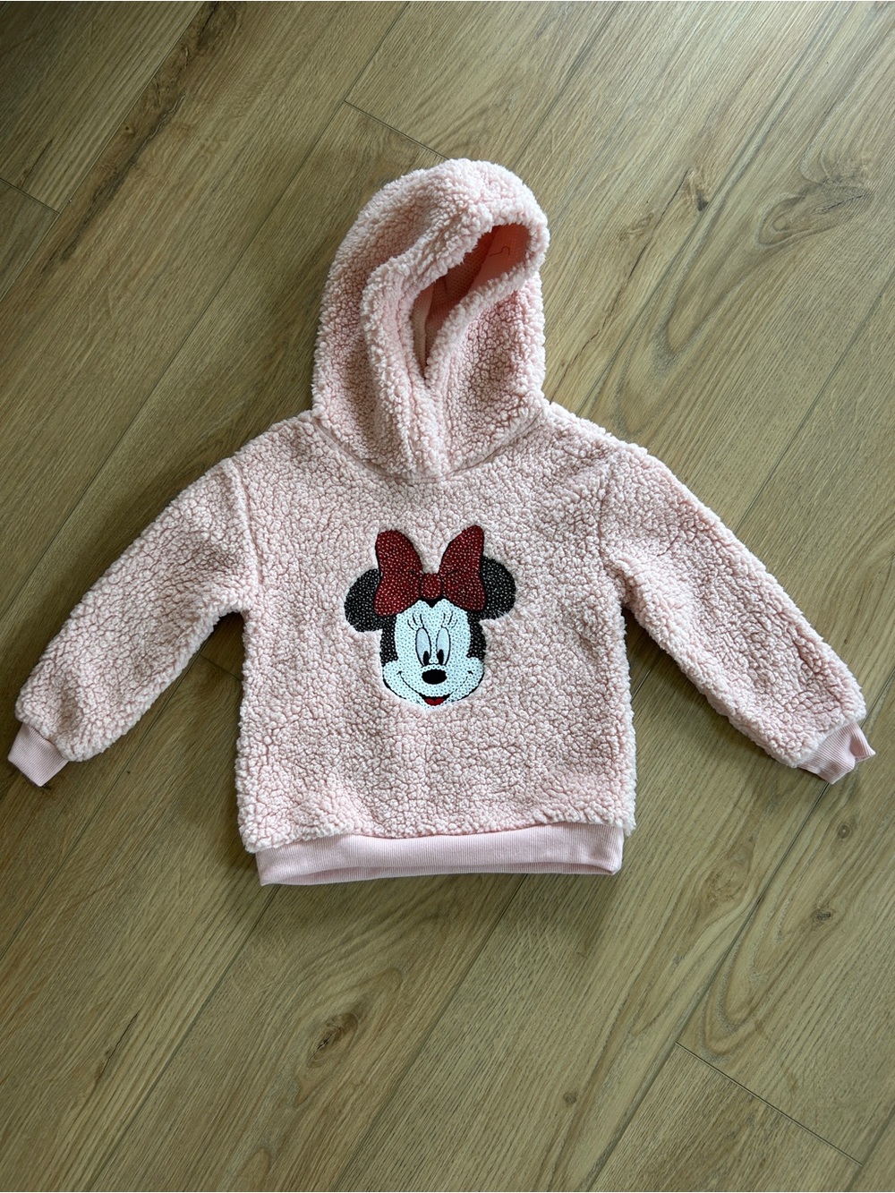 Disney Pink Sherpa Hoodie with Minnie Mouse Patch
